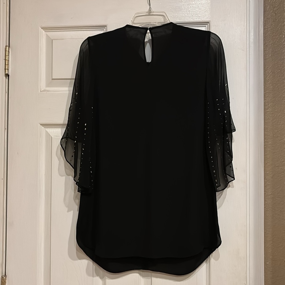Ellie Tahiti black sheer 3/4 sleeve blouse with sequins small - Picture 7 of 7
